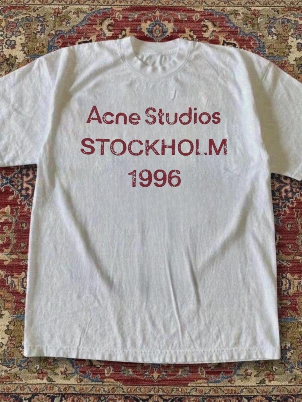 Gildan White T‑Shirt with Red Acne Studios Stockholm Print